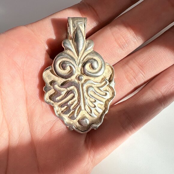 VTG Solid Sterling Silver 925 Abstract Scroll Design Pendant Size 2" Length - Picture 7 of 10